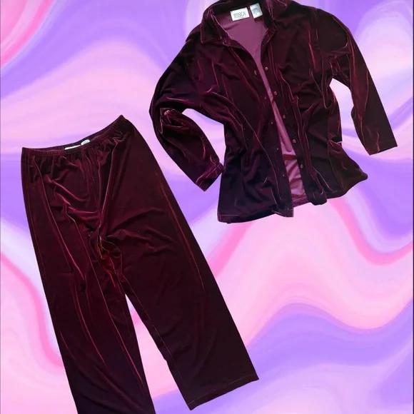 Vintage burgundy 2 piece jumpsuit - Picture 1 of 7